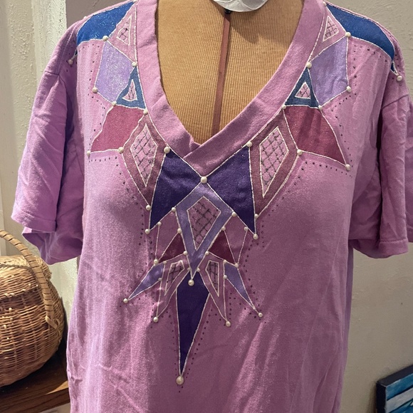 Vintage Tops - Vintage hand painted t shirt 80’s awesome lilac purple